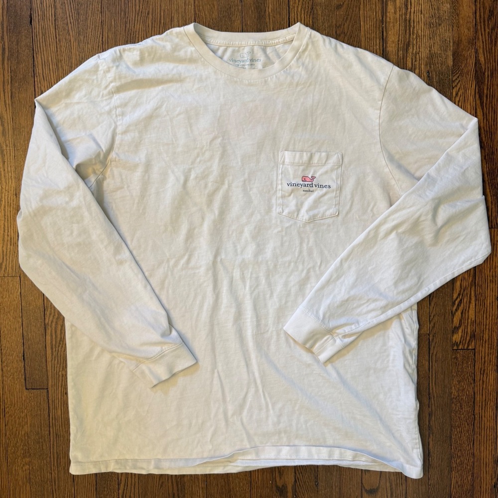 Vineyard Vines Mens XL White Long Sleeve Sanibel Island Whale Pocket T-Shirt